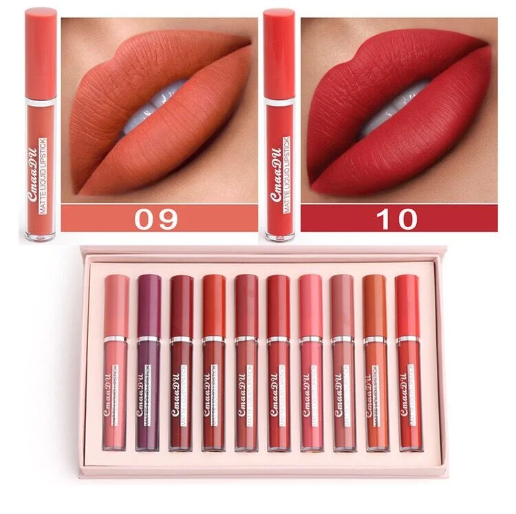 10PCS/Set Lipgloss Non-Stick Cup Waterproof Matte Lipstick Makeup